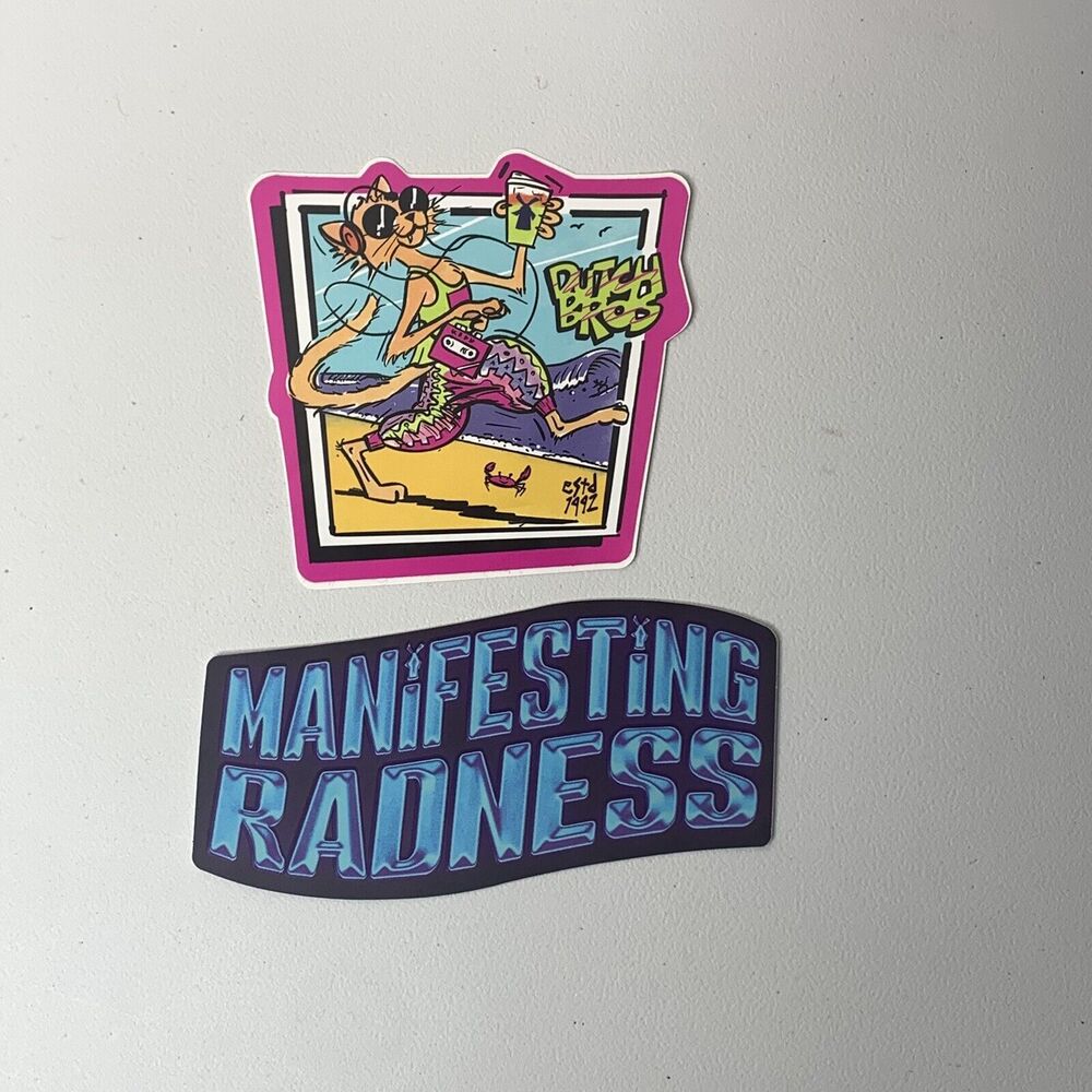 Dutch Bros Stickers Lot 3 Cool Cat Beach Waves April 2023 & Manifesting Radness